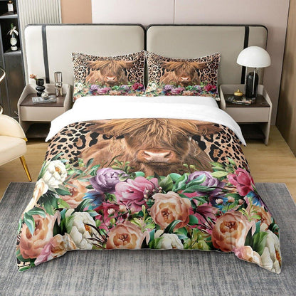 Hochland Kuh Bettwäsche Set 200x200 Baumwolle Leopard Print