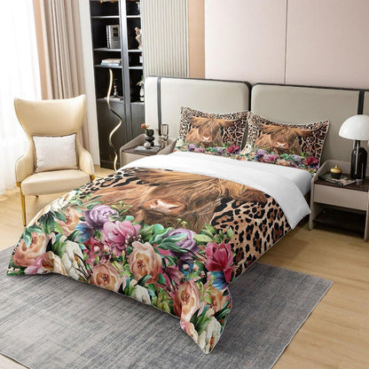 Hochland Kuh Bettwäsche Set 200x200 Baumwolle Leopard Print