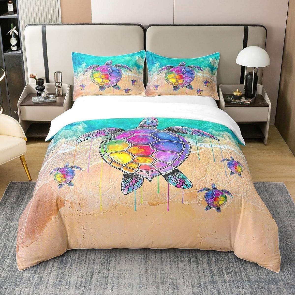 Regenbogen Schildkröte Bettwäsche Set 220x240 Baumwolle