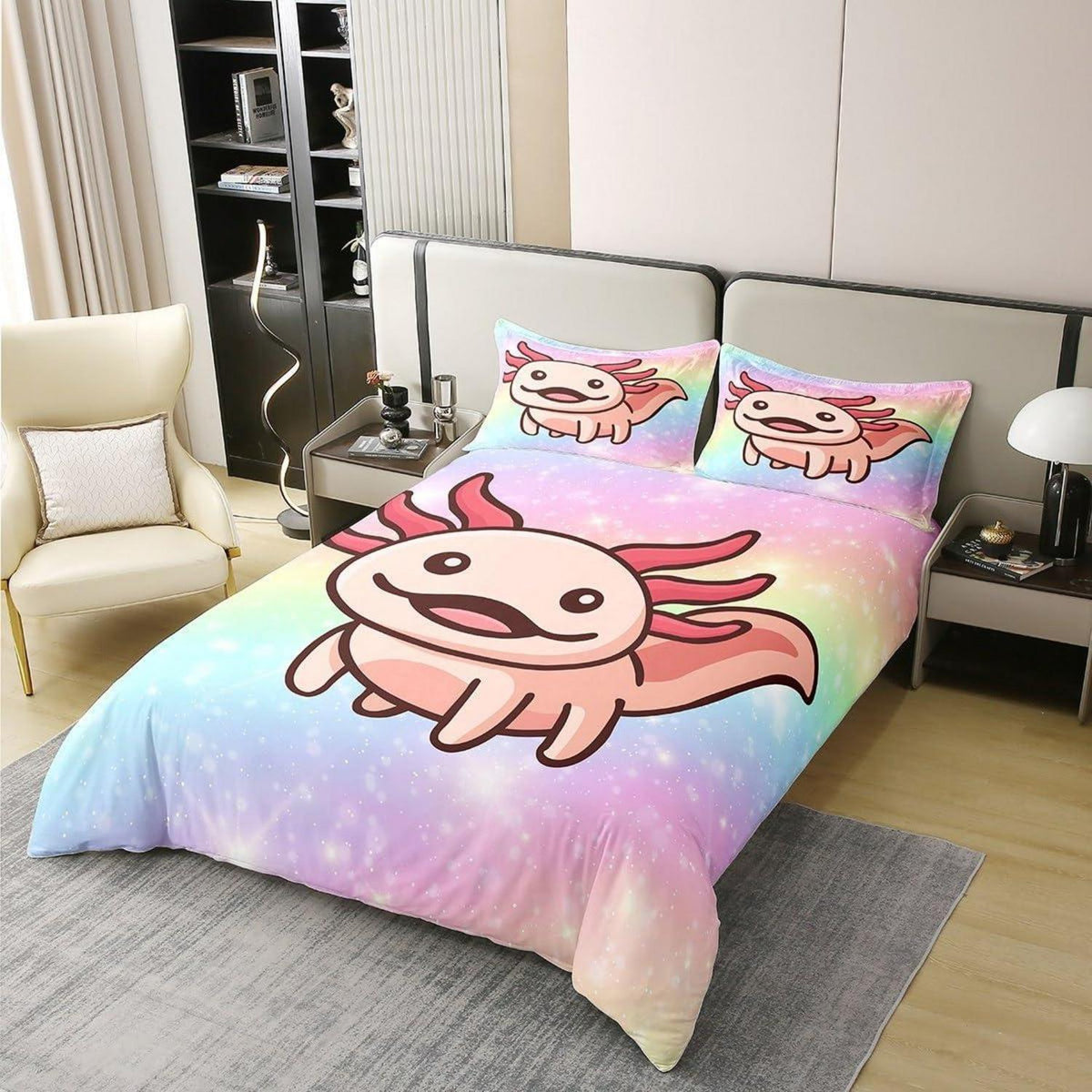 Axolotl Baumwoll Bettbezug Set 200x200 mit Kissenbezügen