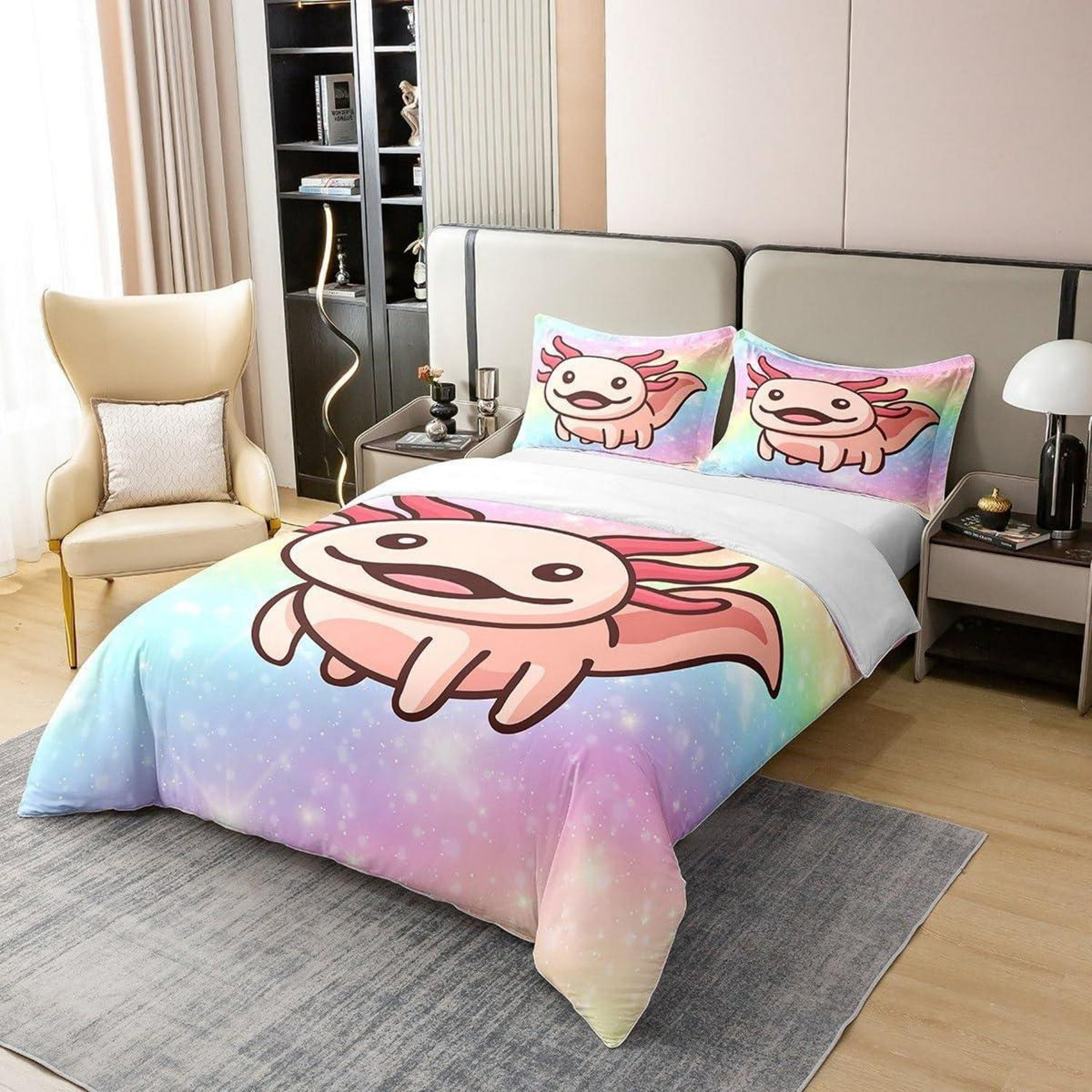 Axolotl Baumwoll Bettbezug Set 200x200 mit Kissenbezügen