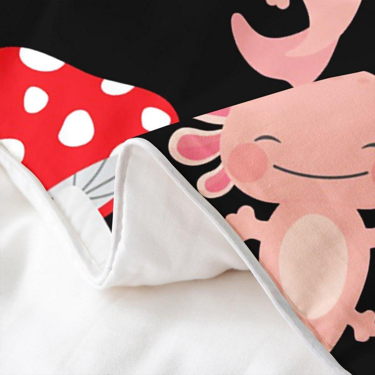 Süßer Pilz Baumwoll Bettbezug Set Kawaii Axolotl Rosa Bettwäsche