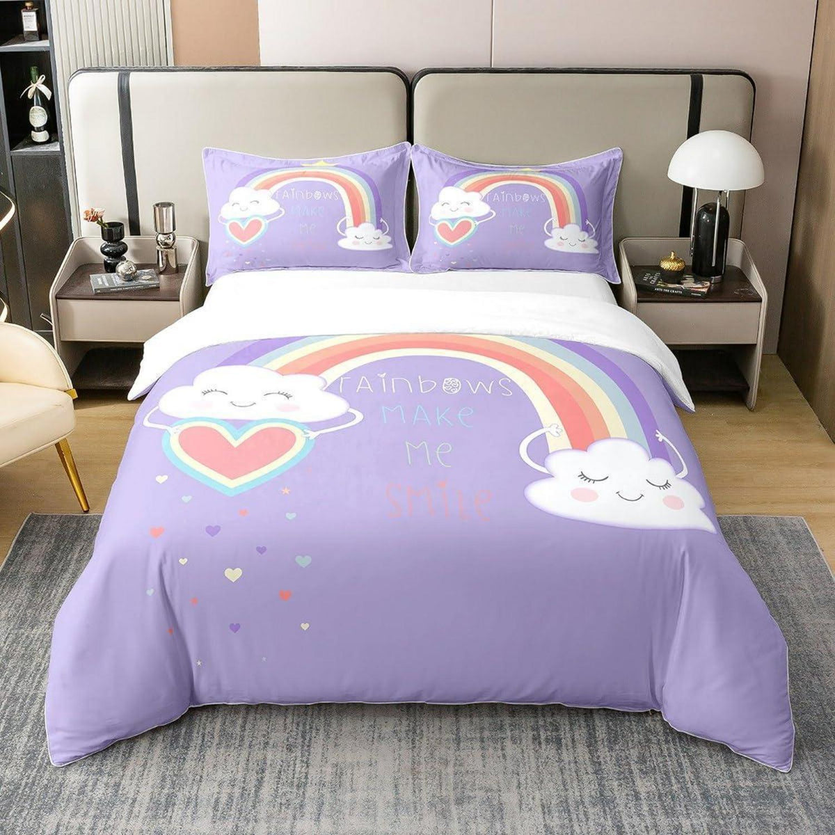 Bio Baumwoll Bettbezug Regenbogen Kinderzimmer Set 200x200