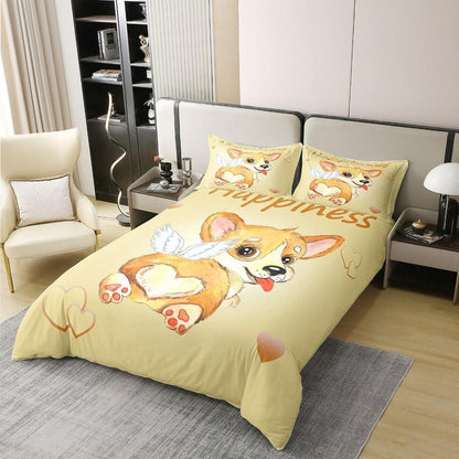 Cartoon Corgi Bettbezug Set 155x220 Baumwolle mit Kissenbezug