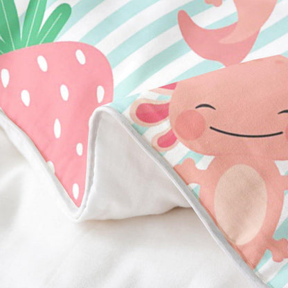 Kawaii Erdbeer & Axolotl Bettwäsche Set 200x200 Baumwolle