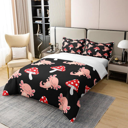 Kawaii Axolotl Bettwäsche Set 155x220 – Rosa Pilz Baumwolle