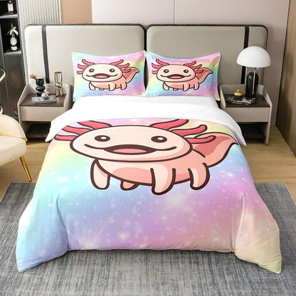 Axolotl Baumwoll Bettbezug Set Pastell Regenbogen Sternenhimmel