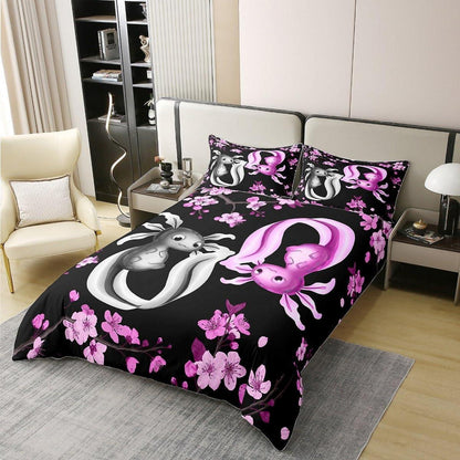 Kawaii Axolotl Bettwäsche Set 200x200 Baumwolle Rosa Schwarz