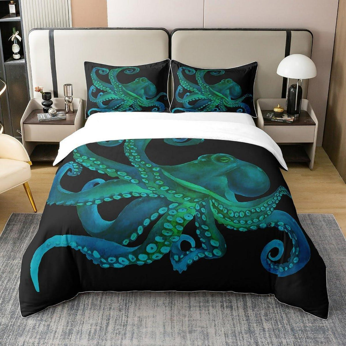 Octopus Baumwoll Bettbezug Set 155x220 – Kinder Schlafzimmer Dekor