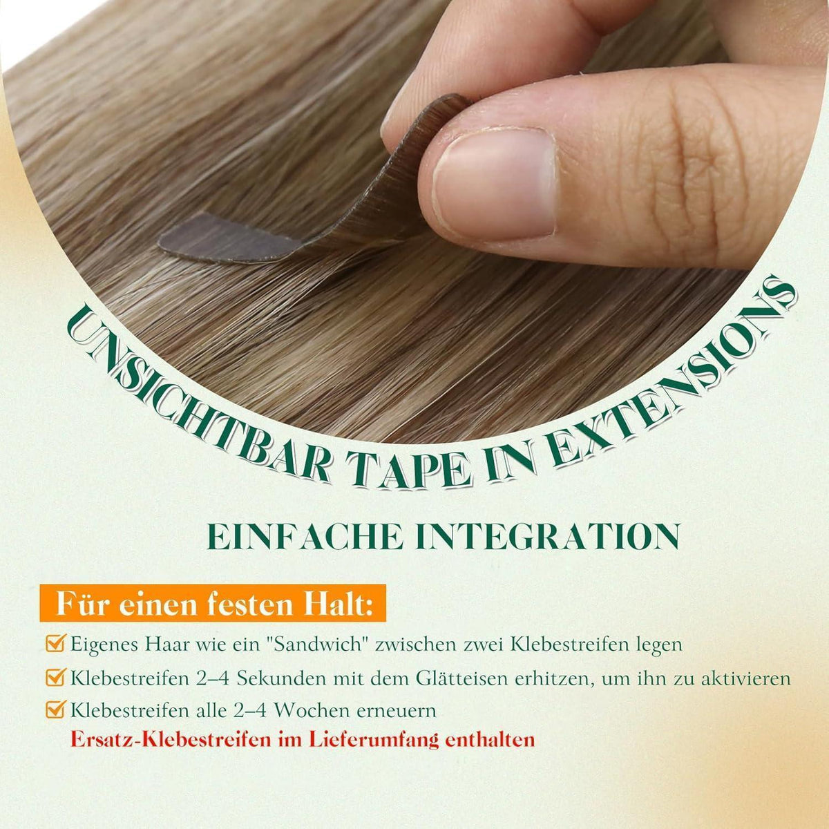 Echthaar Tape Extensions Braun Balayage Ombre Mittelblond