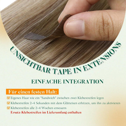 Echthaar Tape Extensions Braun Balayage Ombre Mittelblond