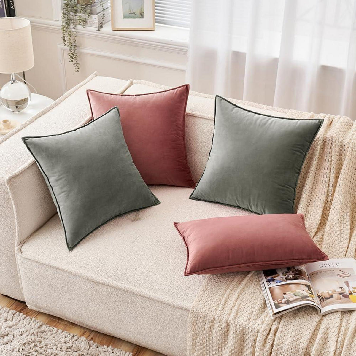 EMEMA Samt Kissenbezug 45x45cm 2er Set Deko Sofakissenbezüge Marmelade