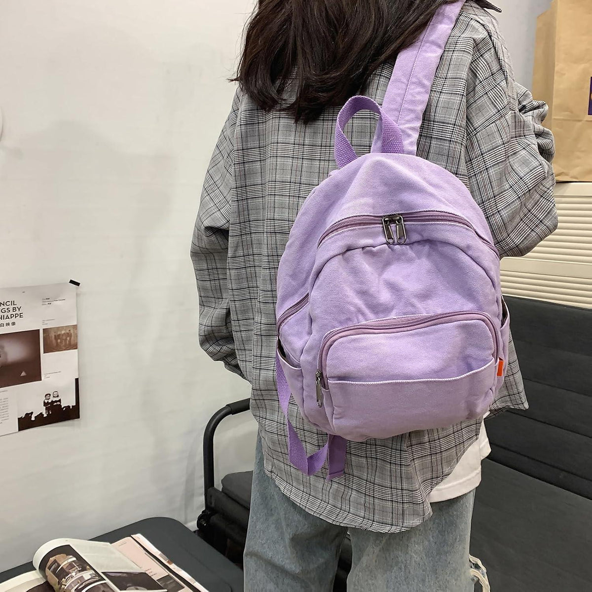 Makukke Damen Klein Canvas Rucksack Lila - Daypack Schule Travel Wandern Work