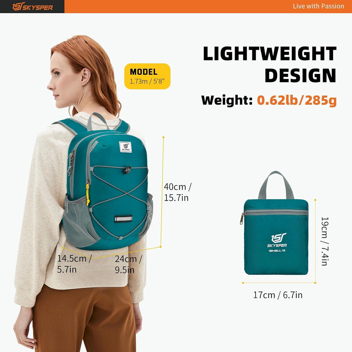 SKYSPER 12L Faltbarer Tagesrucksack Reisen Wandern