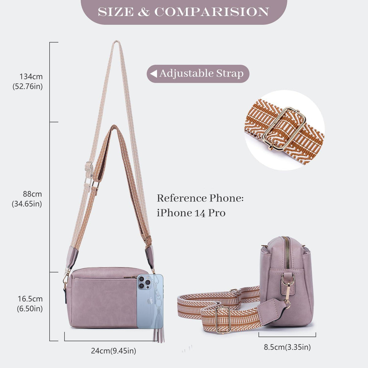 Damen Umhängetasche Veganem Leder Crossbody Schultertasche C--lila