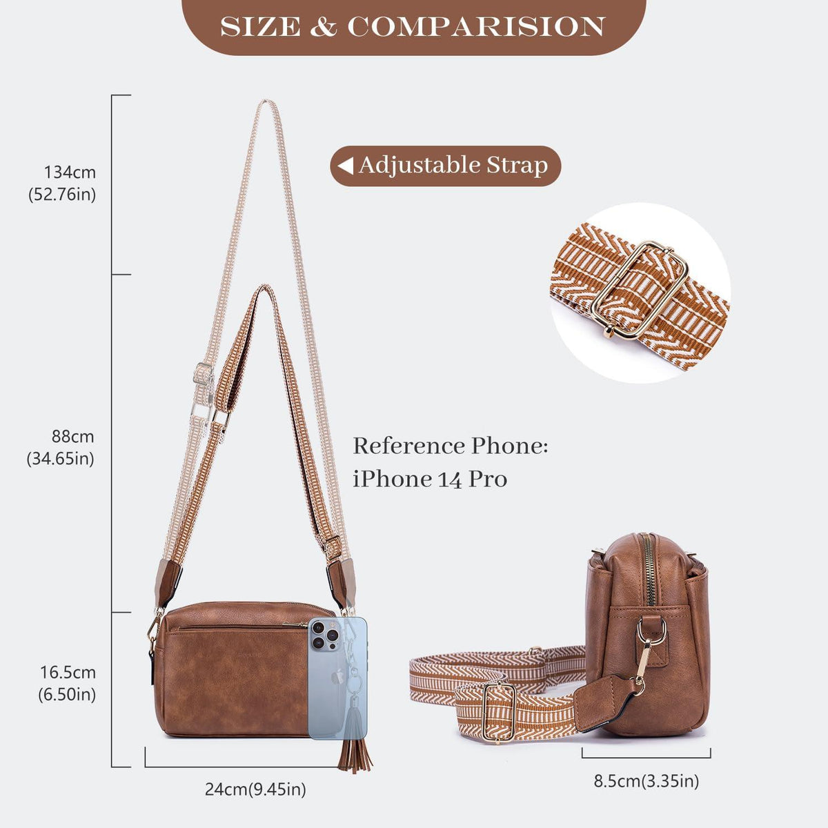 Damen Umhängetasche Veganem Leder Crossbody Schultertasche C-braun
