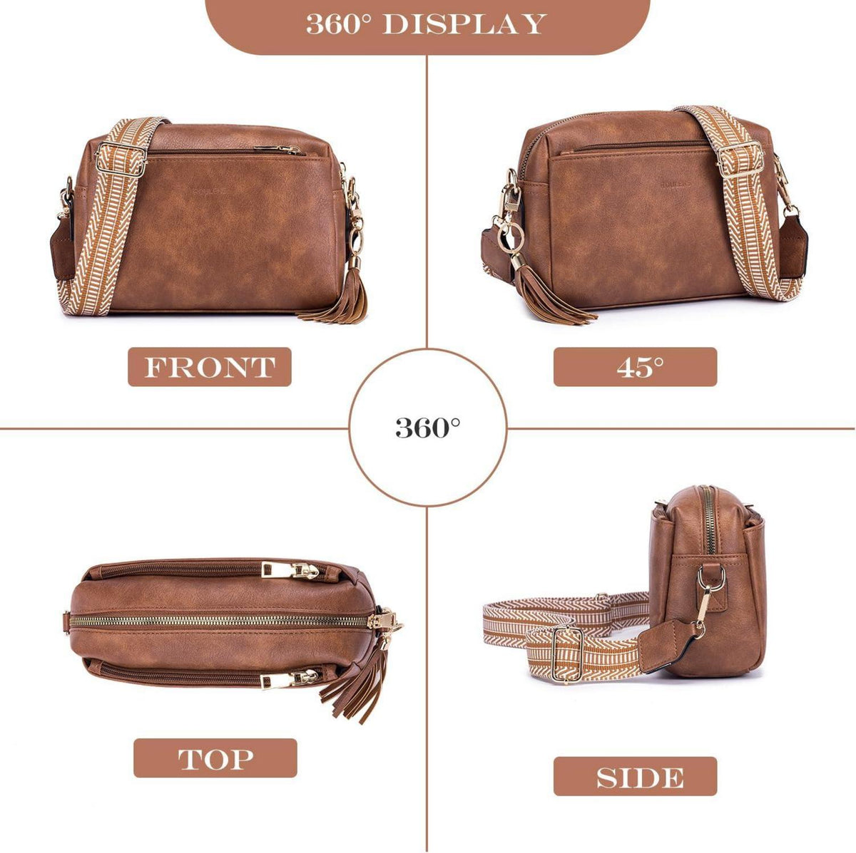 Damen Umhängetasche Vegan Leder Crossbody Schultertasche mit 3