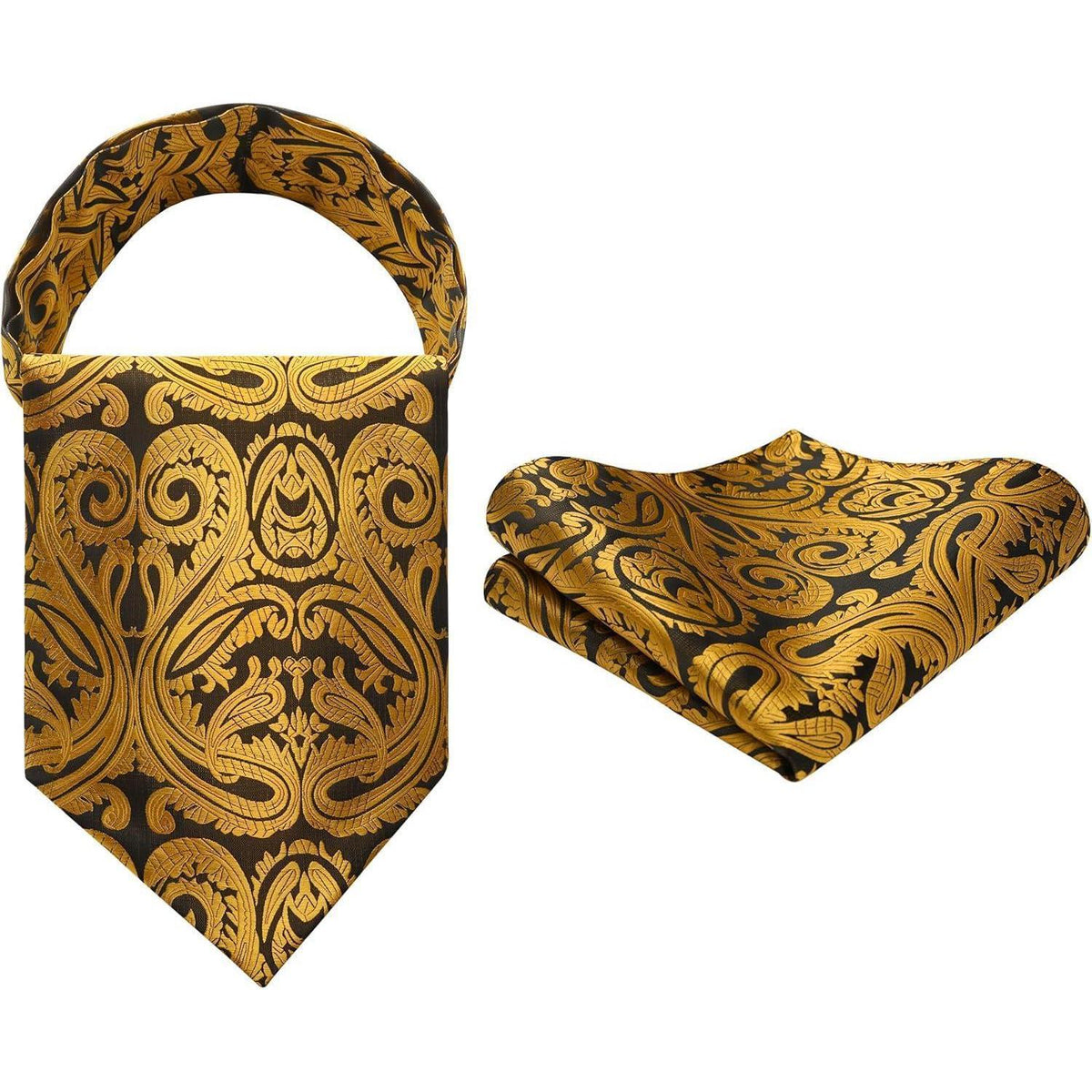 Herren Krawattenschal & Einstecktuch Set Paisley Gold