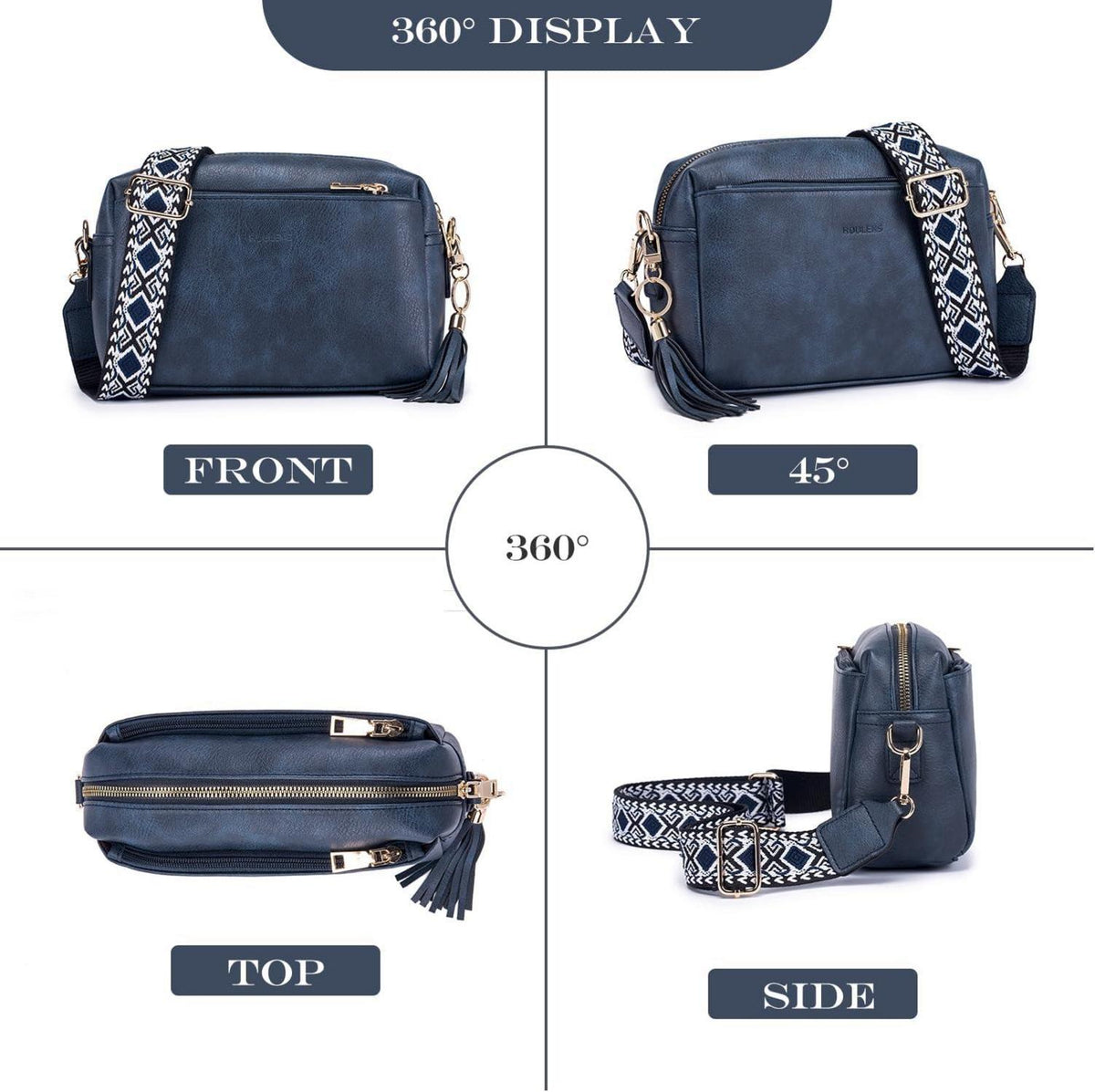 Damen Handy Umhängetasche C-blau Vegan Leder Crossbody