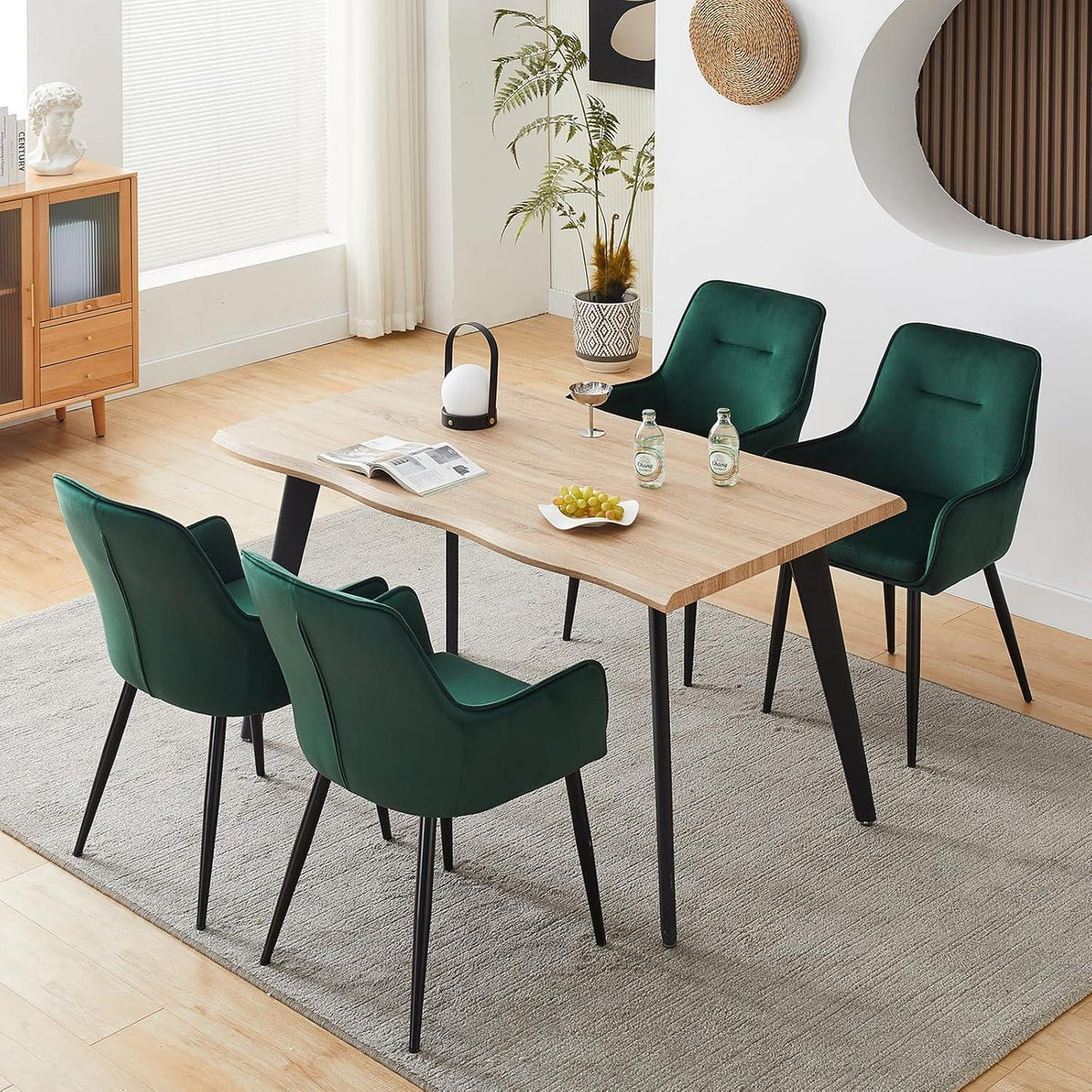Samt Esszimmerstühle 2er-Set mit Armlehnen & Kissen, Grün