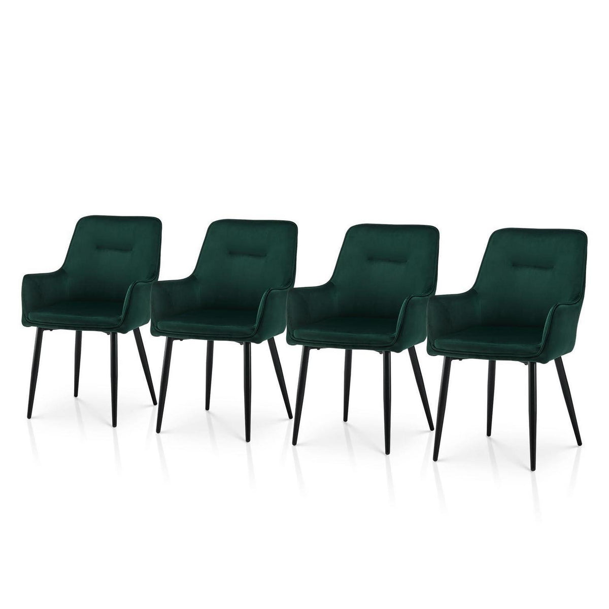 Samt Esszimmerstühle 4er-Set mit Armlehnen & Kissen, Grün