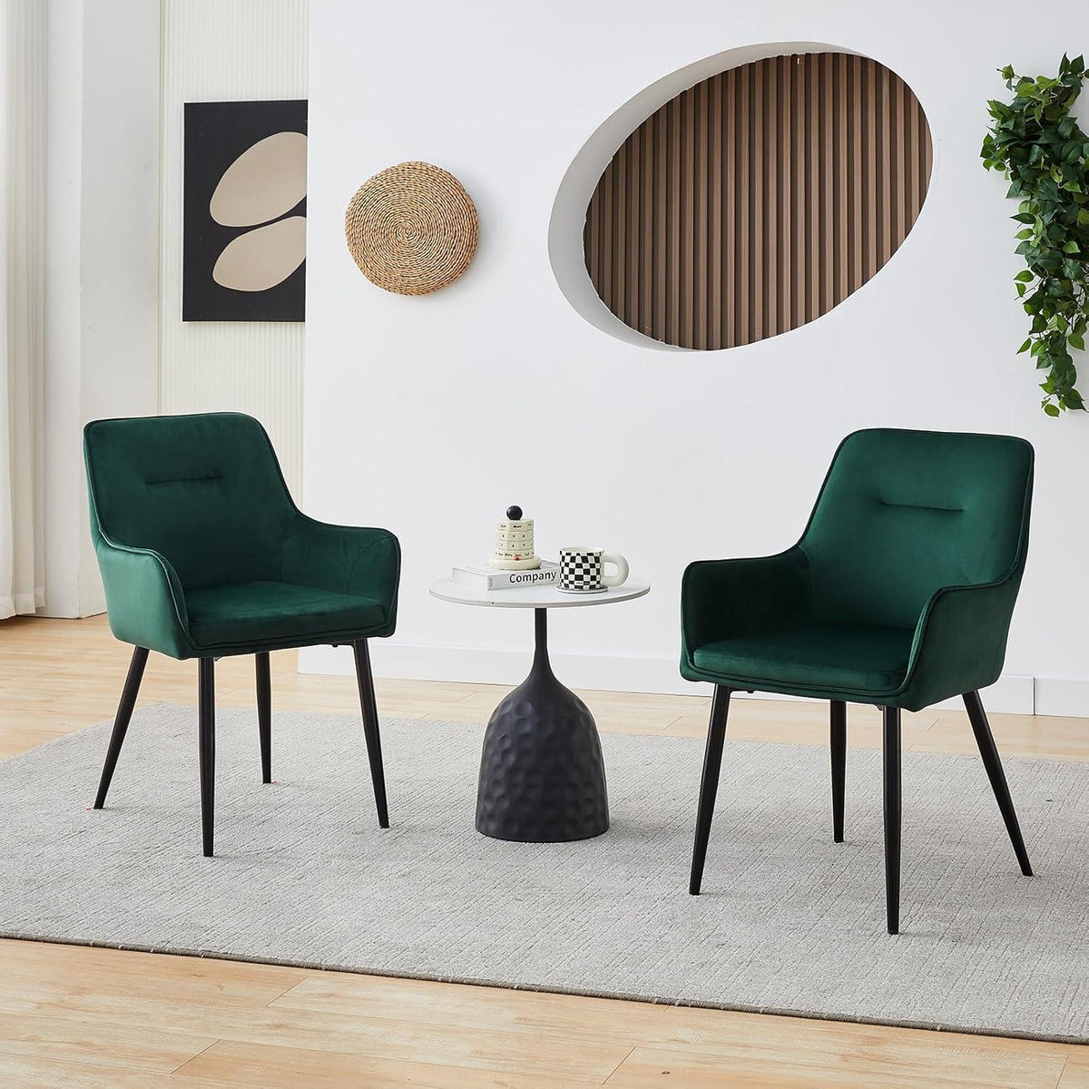 Samt Esszimmerstühle 4er-Set mit Armlehnen & Kissen, Grün