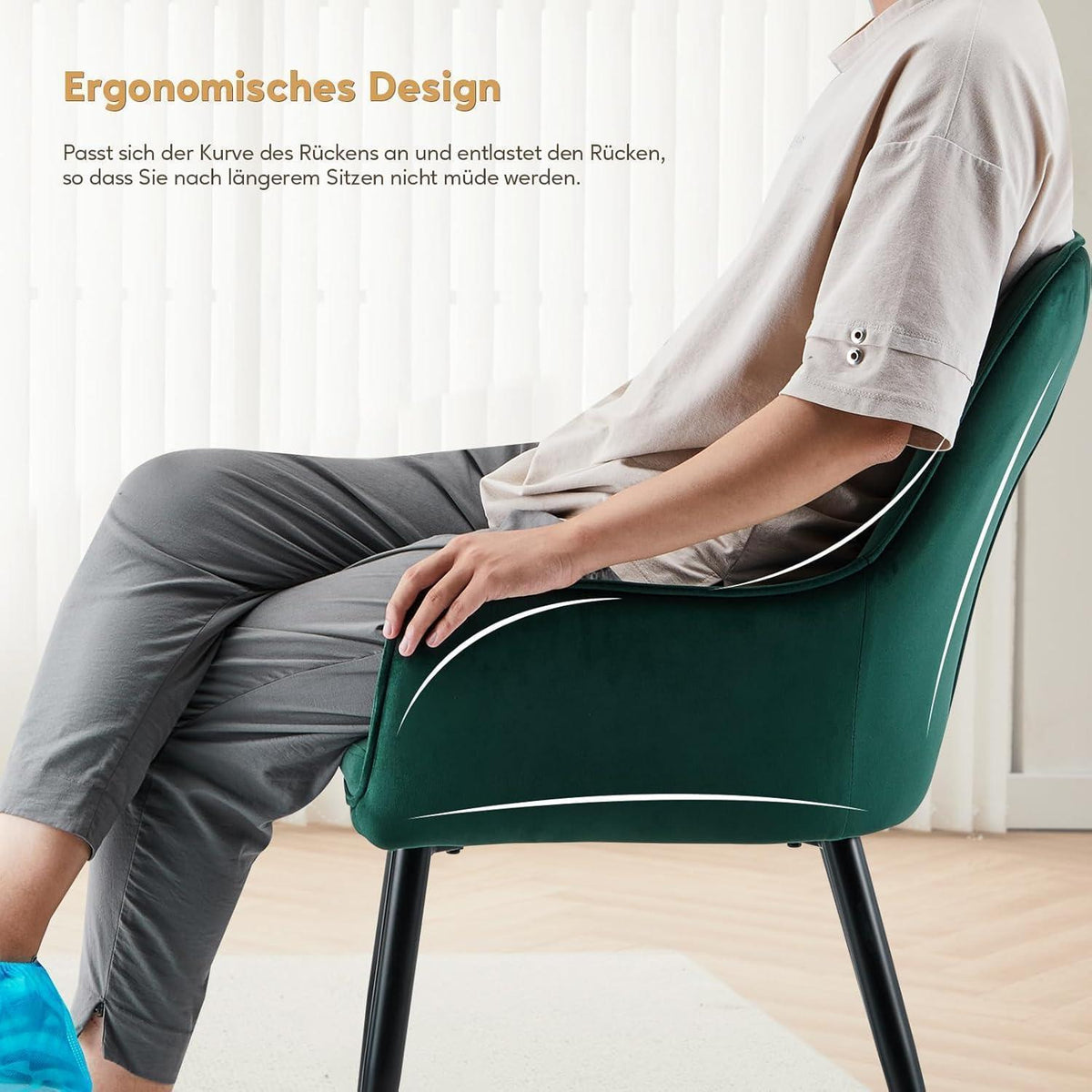Samt Esszimmerstühle 4er-Set mit Armlehnen & Kissen, Grün