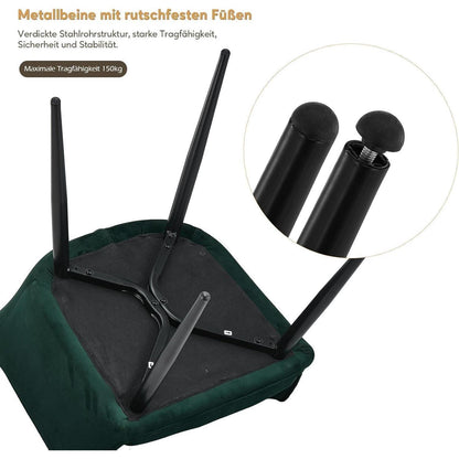Samt Esszimmerstühle 4er-Set mit Armlehnen & Kissen, Grün