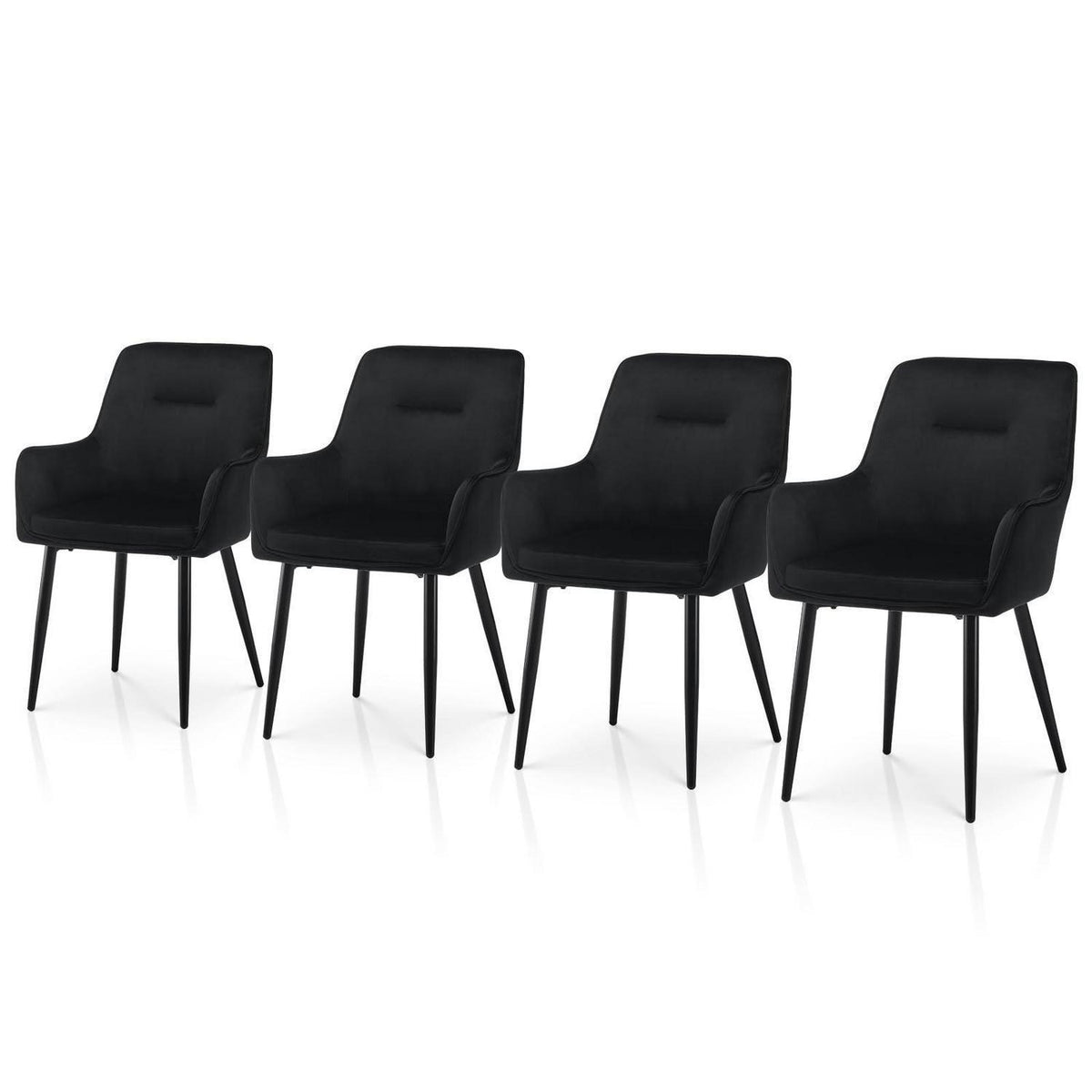 Samt Esszimmerstühle 4er-Set mit Armlehnen & Kissen Schwarz