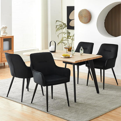 Samt Esszimmerstühle 4er-Set mit Armlehnen & Kissen Schwarz
