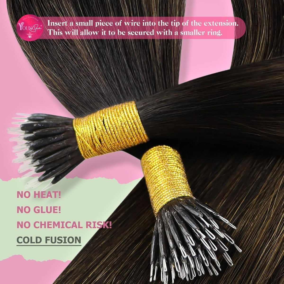 Echthaar Nanoring Extensions Ombre Braun 45cm