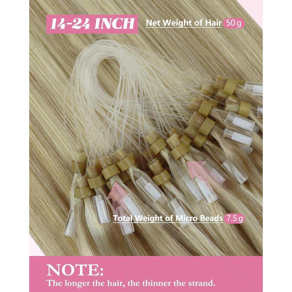 Echthaar Micro Ring Extensions Aschblond 50cm