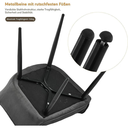 Samt Esszimmerstühle 2er-Set mit Armlehnen & Kissen, Grau