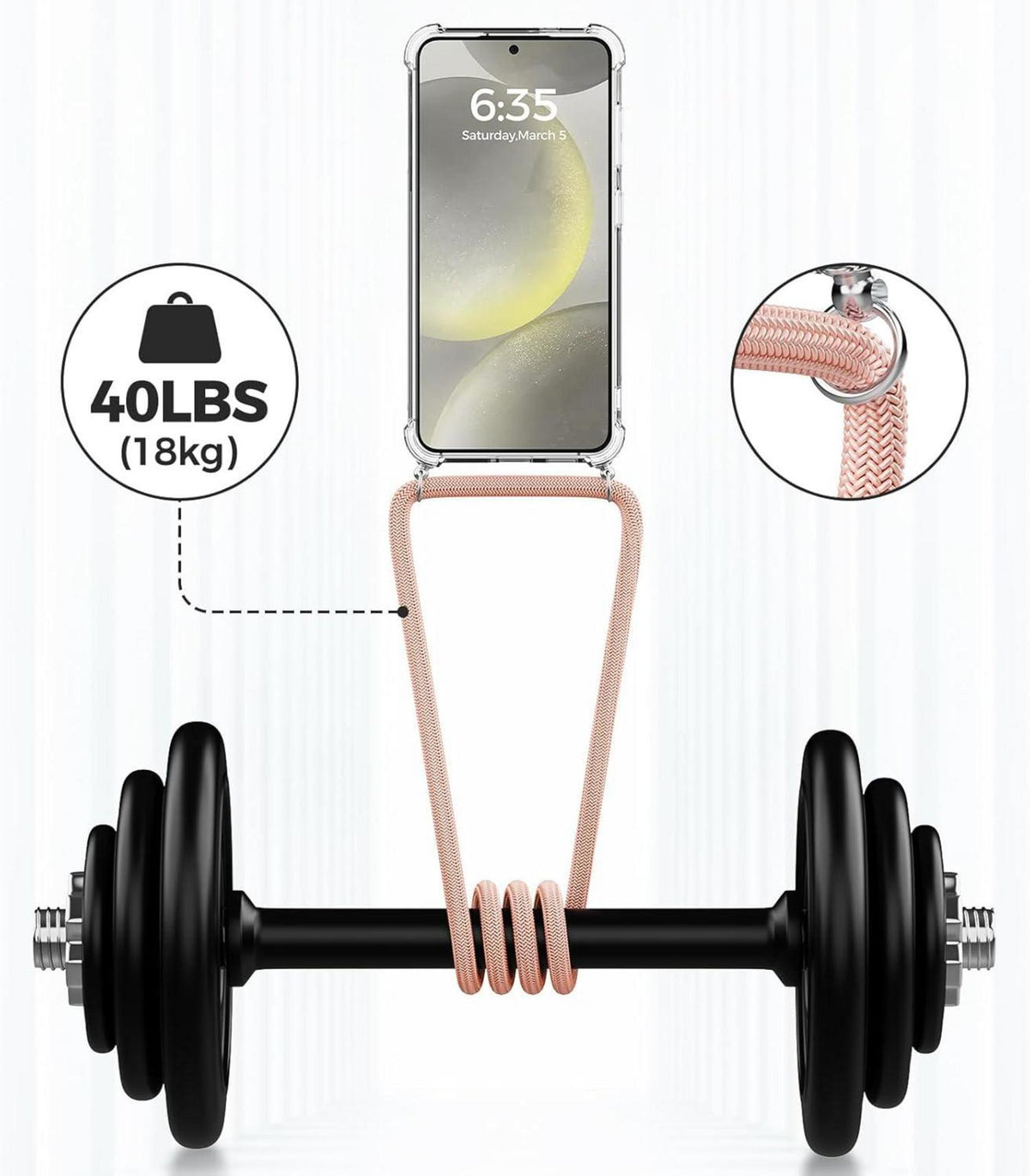 Handykette für Samsung Galaxy S24 Plus Transparente Necklace Hülle Umhängen Rosa