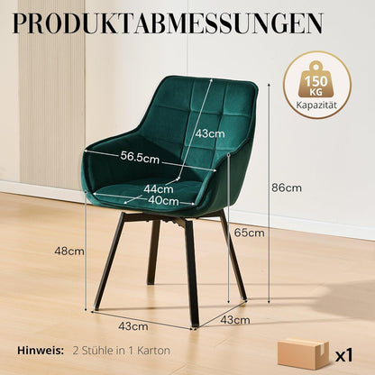 Drehbarer Samt Esszimmerstuhl Set (2er) Grün