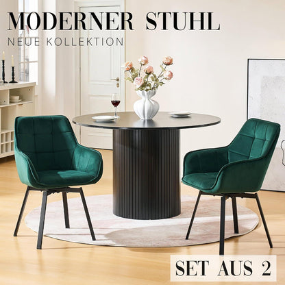 Drehbarer Samt Esszimmerstuhl Set (2er) Grün