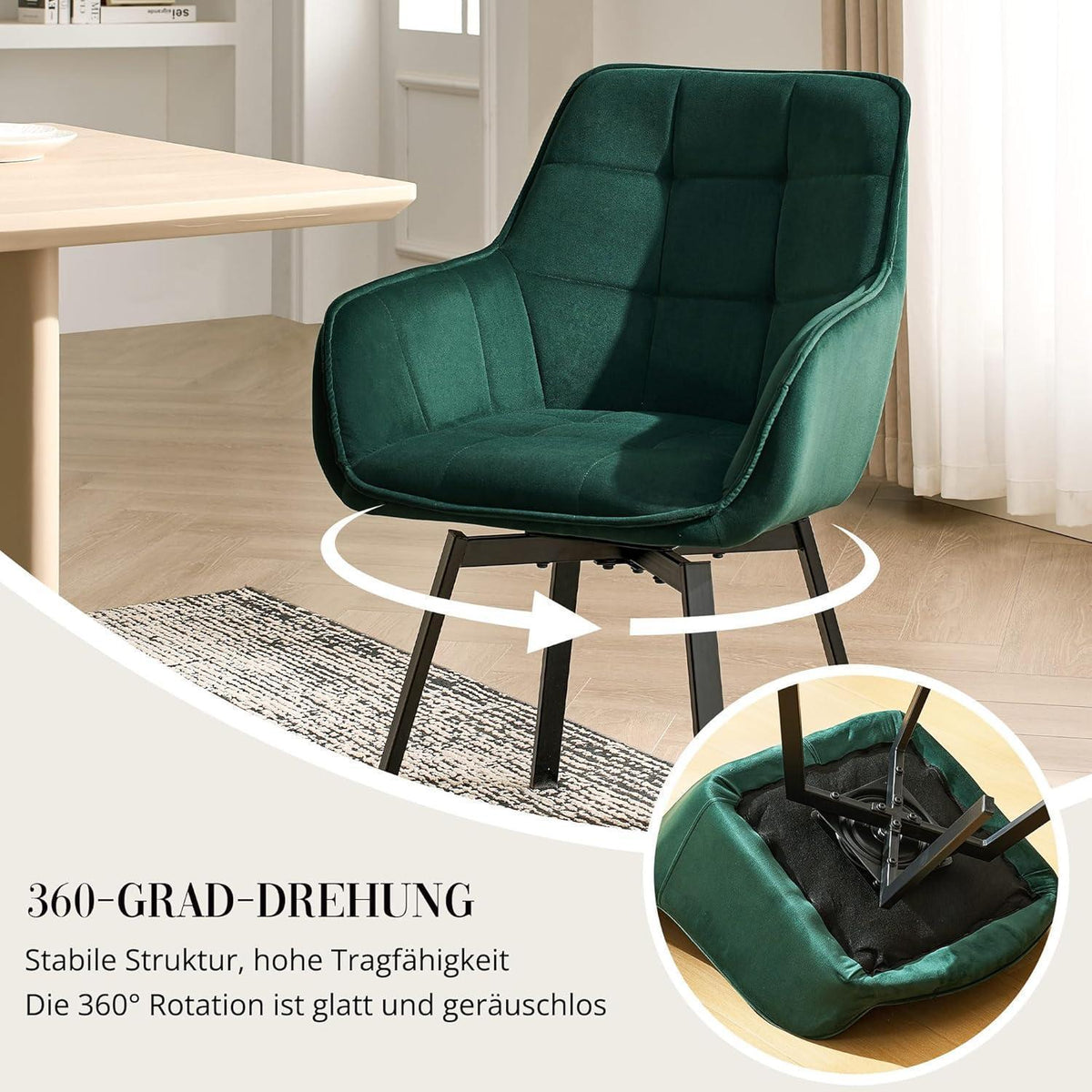 Drehbarer Samt Esszimmerstuhl Set (2er) Grün