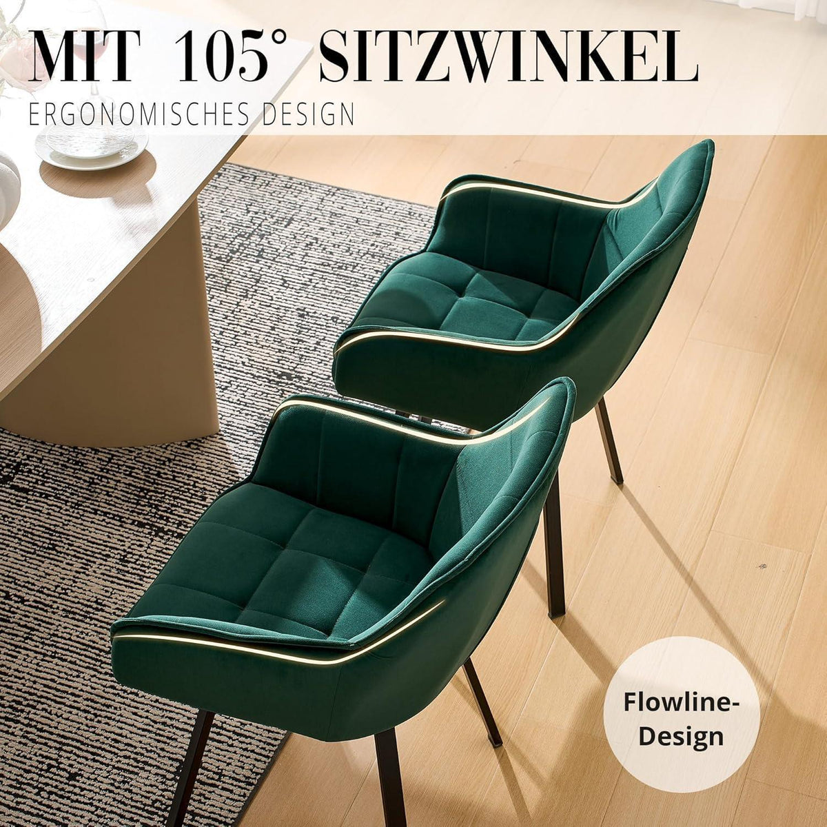 Drehbarer Samt Esszimmerstuhl Set (2er) Grün