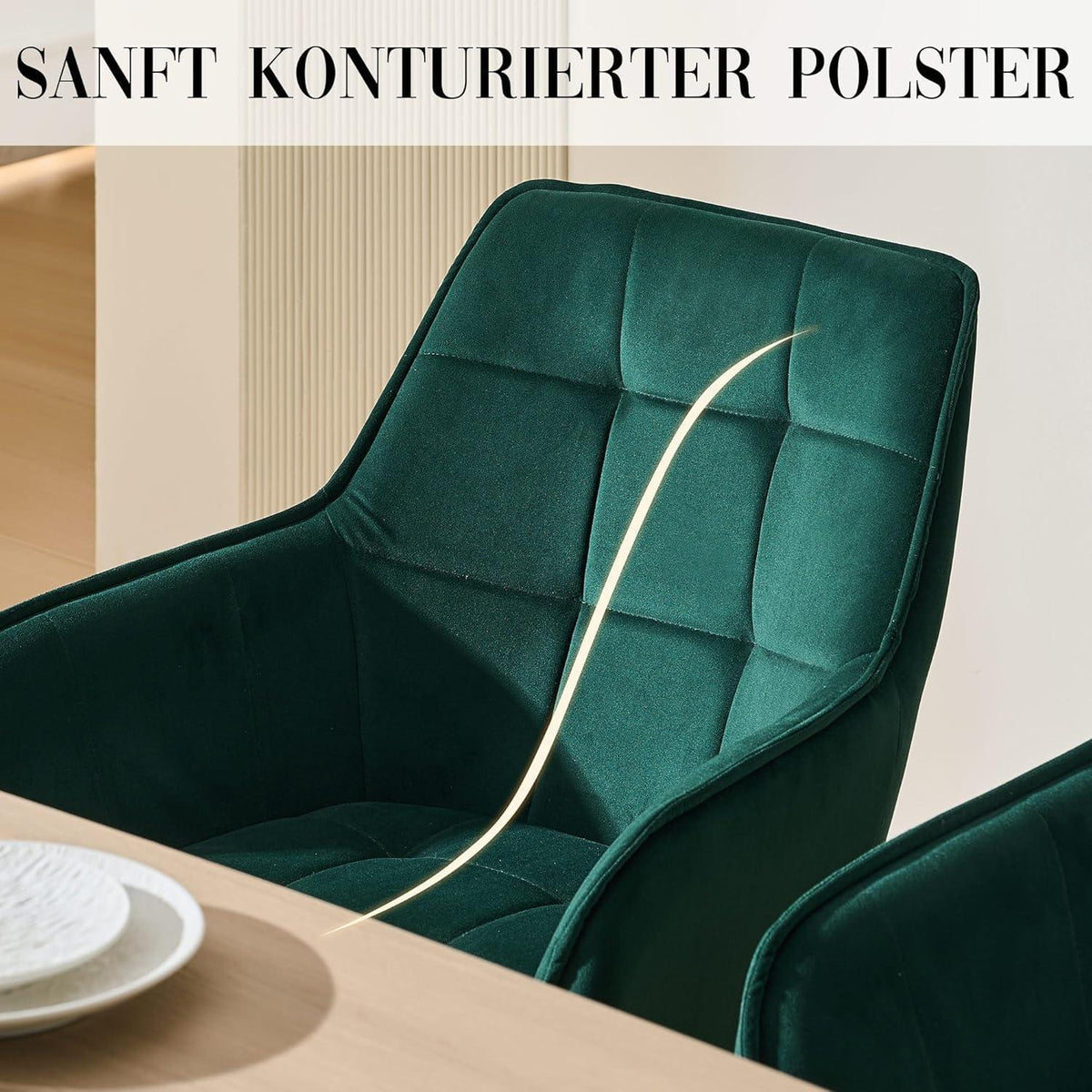 Drehbarer Samt Esszimmerstuhl Set (2er) Grün