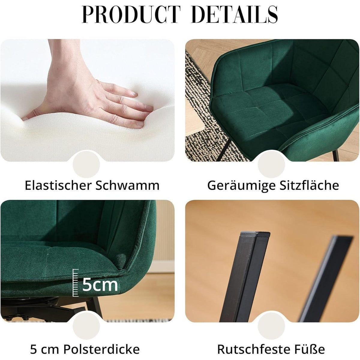 Drehbarer Samt Esszimmerstuhl Set (2er) Grün