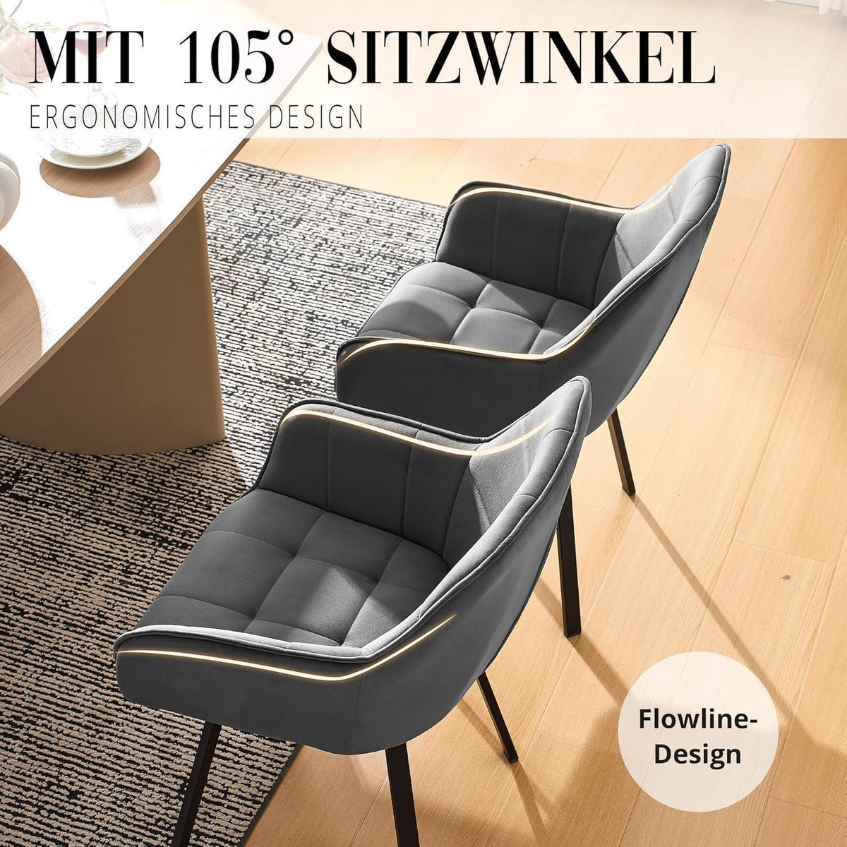 Drehbarer Esszimmerstuhl Set 6x Samt Dunkelgrau mit Armlehne