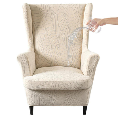 Ohrensessel Überzug 2-teilig – Beiger Jacquard, Modern & Elastisch