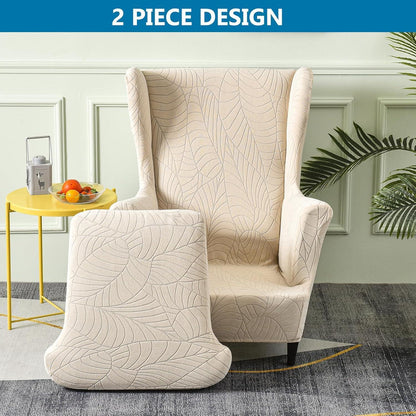 Ohrensessel Überzug 2-teilig – Beiger Jacquard, Modern & Elastisch