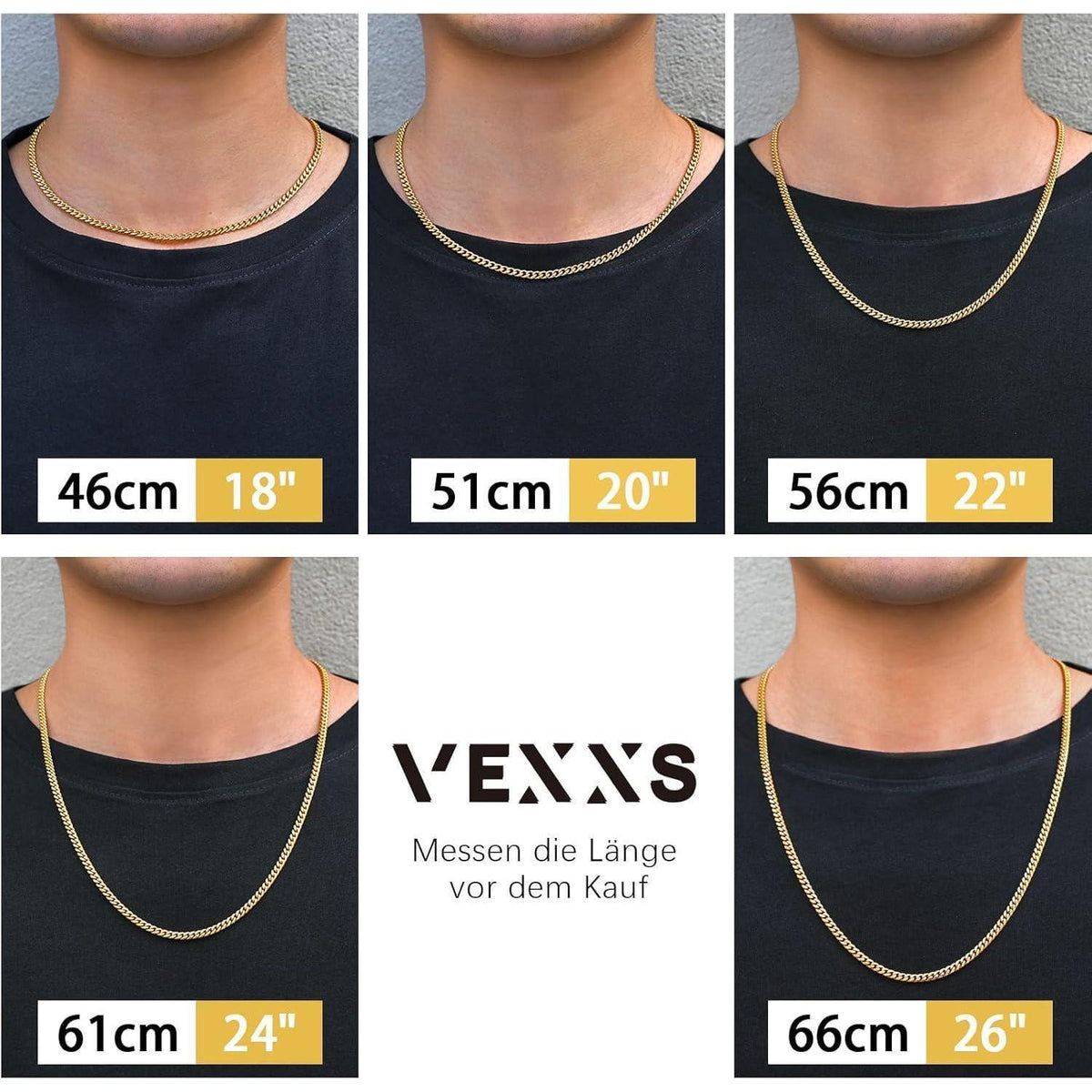 Panzerkette Herren 18 Karat Vergoldet 4-6mm, Goldkette für Männer