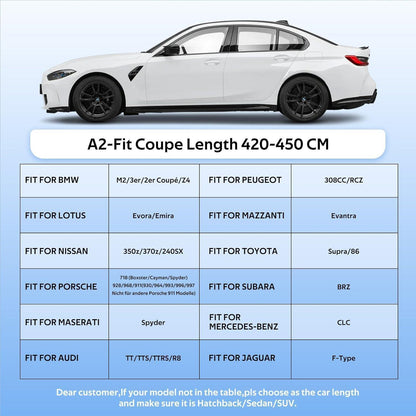 Wasserdichte Autoabdeckung für Audi TT, BMW Z4 & Co. (420-450cm)
