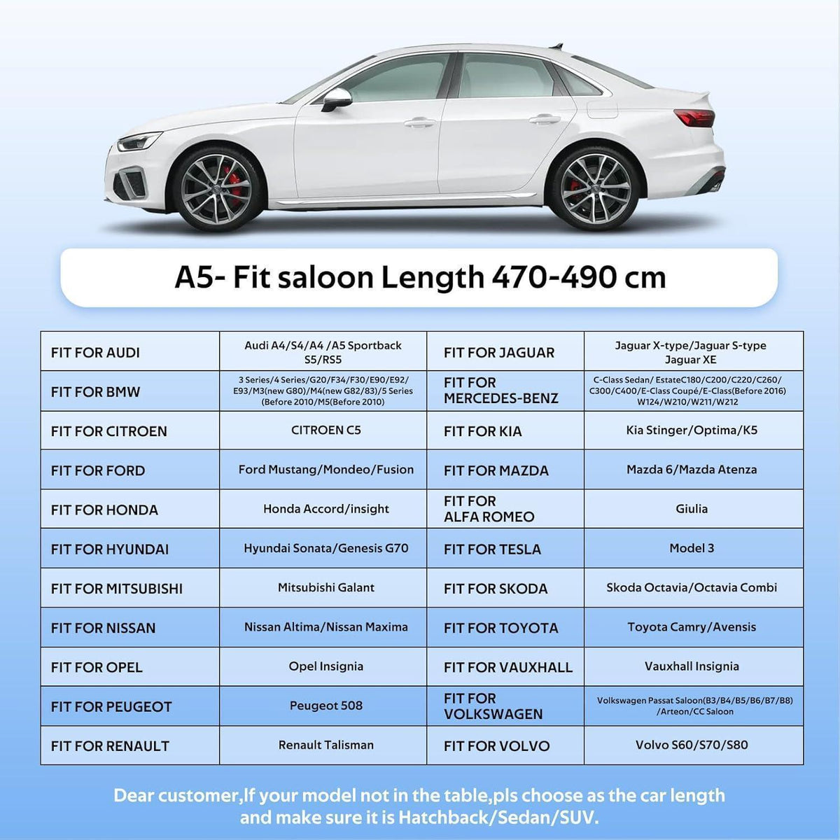Wasserdichte Autoabdeckung für Audi A4/A5, BMW 3er, VW Passat – 3XL