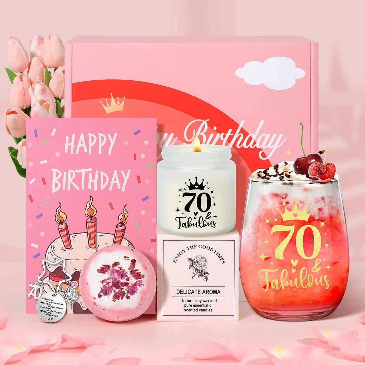 Weinglas Geschenkset 70. Geburtstag Frau, Personalisiert