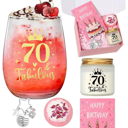 Weinglas Geschenkset 70. Geburtstag Frau, Personalisiert