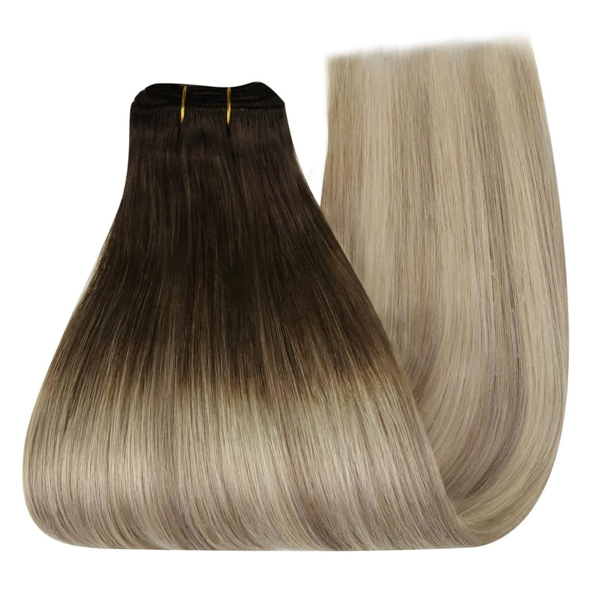 Echthaar Tressen Dunkelbraun 50 cm – Blond Balayage Ombre