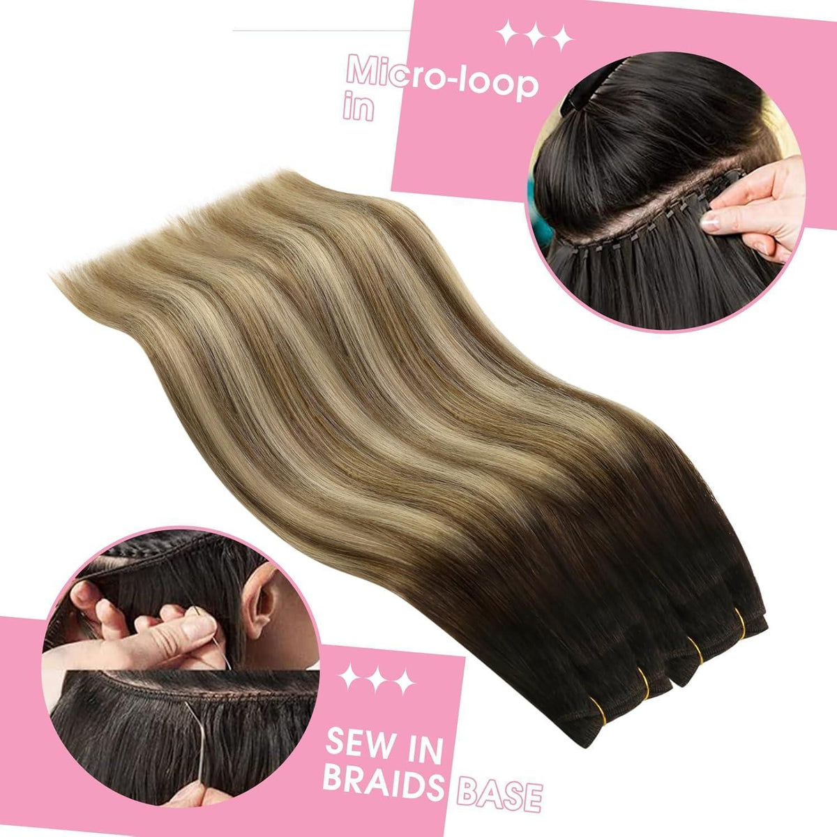Echthaar Tressen Balayage Braun Blond 40cm Weft Extensions